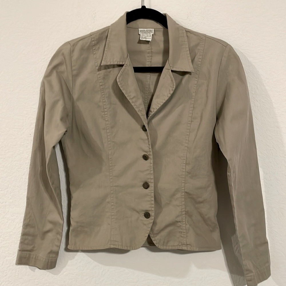 Banana Republic Women’s Blazer Size 4 Khaki Vintage 100% Cotton Tailored Safari